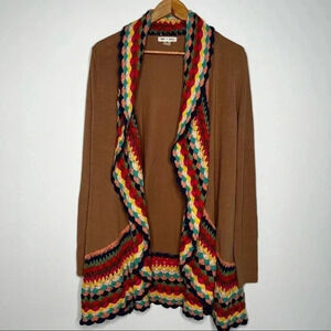 May & July Boho Crochet Trim Open Cardigan Size Medium